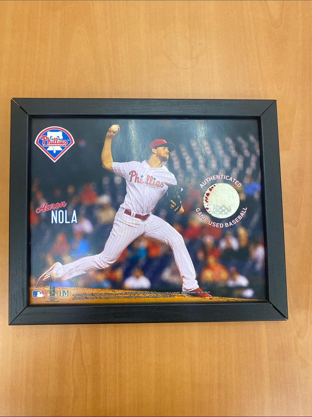 Philadelphia Phillies Aaron Nola Game Used Baseball 8x10 (BIN 5)